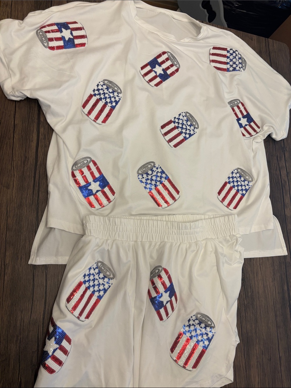 Women's White Patriotic Sequin Can Print Pajama Set